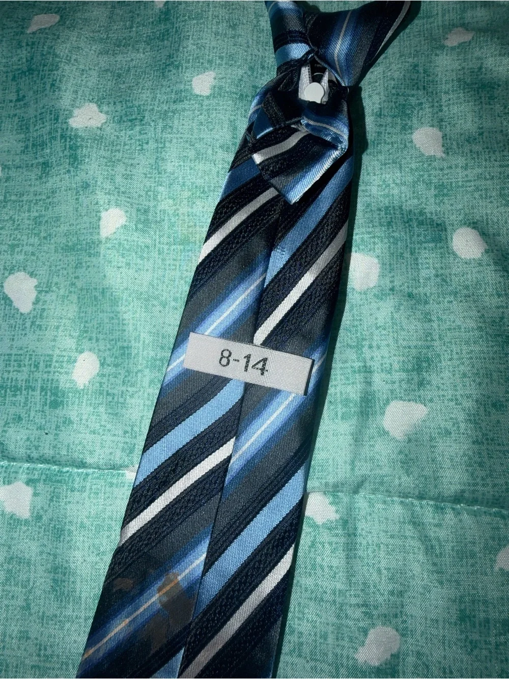 Kids Zip Up Striped Neck Tie in Navy and Light Blue. MUST BE BUNDLED